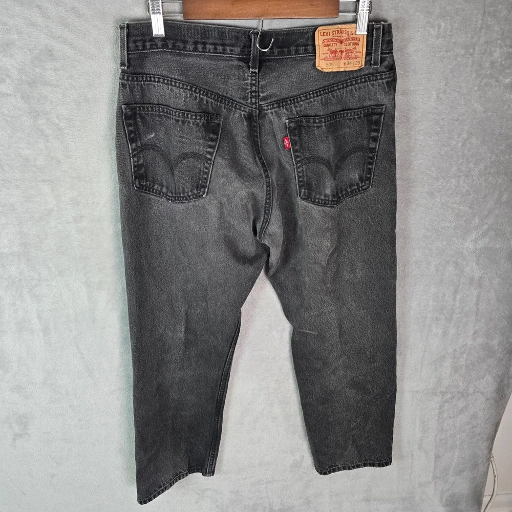 Vintage Levis 505 Regular Fit Jeans Faded Black Denim Straight Leg Mens 32x28
